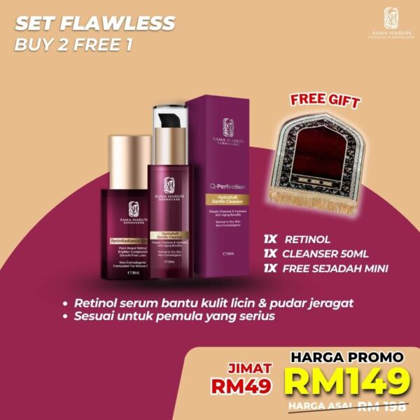 1x Retinol Serum + 1x Hydra Gentle Cleanser + 1x Free Sejadah Travel